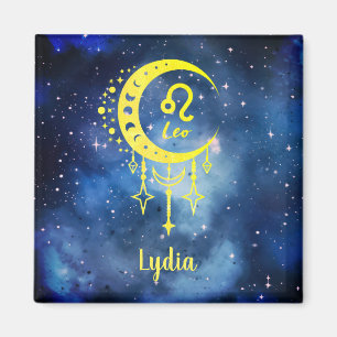 Midnight Blue and Yellow Custom Name Leo Magnet