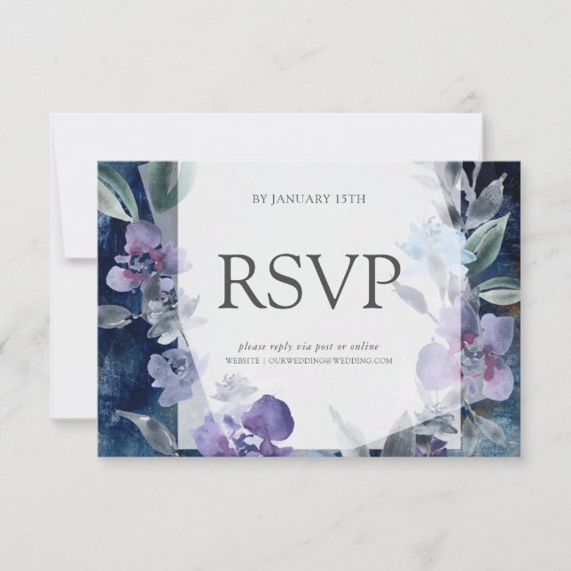 Midnight Blue Anemone, Wedding RSVP Card (Front)