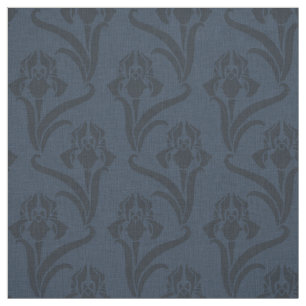 Midnight Blue Art Nouveau Iris Fabric