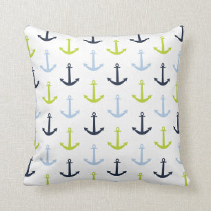 Midnight Blue, Baby Blue, Lime Green Anchors Cushion