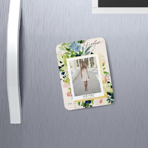 midnight blue blush floral Photo Graduation Card M Magnet