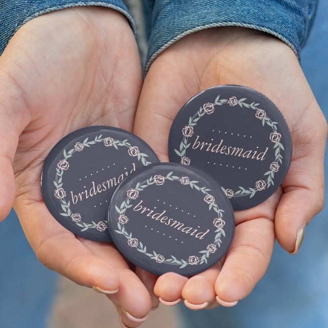 Midnight Blue, Blush Pink and Sage Bridesmaid 6 Cm Round Badge (Creator Uploaded)