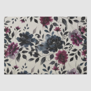 Midnight Blue Burgundy Inky Floral Almond Wedding Tissue Paper