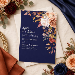 Midnight Blue Burnt Orange Wildflower Save The Date