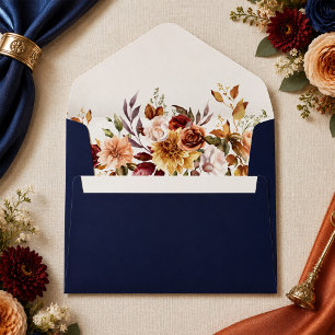Midnight Blue Burnt Orange Wildflower Wedding  Envelope