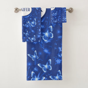 Midnight Blue Butterflies Bath Towel Set