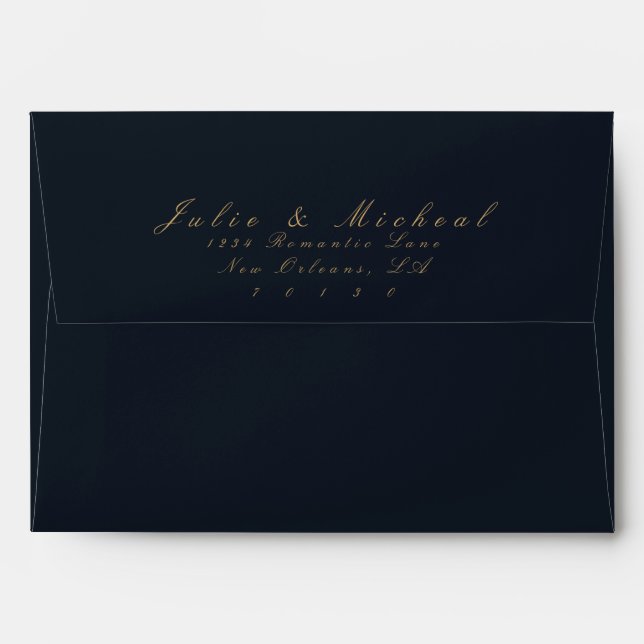 Midnight Blue Calligraphy Invitation Envelope (Back (Top Flap))