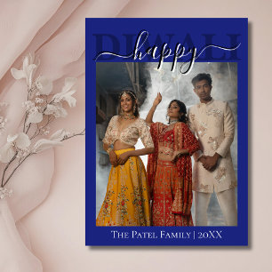 Midnight Blue Calligraphy Photo Happy Diwali Holiday Card
