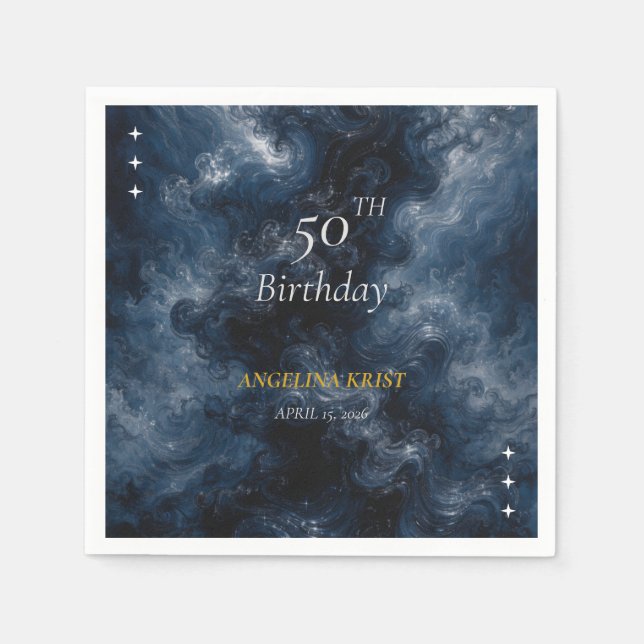 Midnight Blue Celestial Birthday Party Napkin (Front)