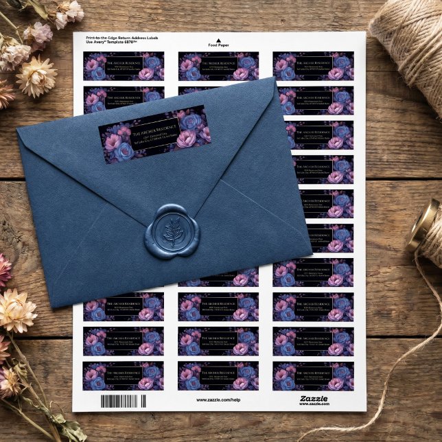 Midnight Blue Celestial Peony Border Return Address Label (Creator Uploaded)