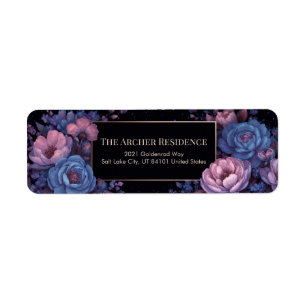 Midnight Blue Celestial Peony Border Return Address Label