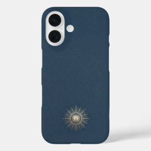 Midnight Blue&Champagne Gold Celestial Sun Luxury iPhone 16 Case