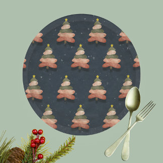 Midnight Blue Christmas Tree Pattern Large  Paper Plate