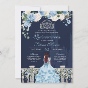 Midnight Blue Cinderella Princess Quinceañera Invitation