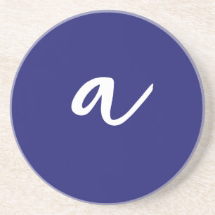 Midnight Blue Colour Minimalist Plain Monogram Coaster