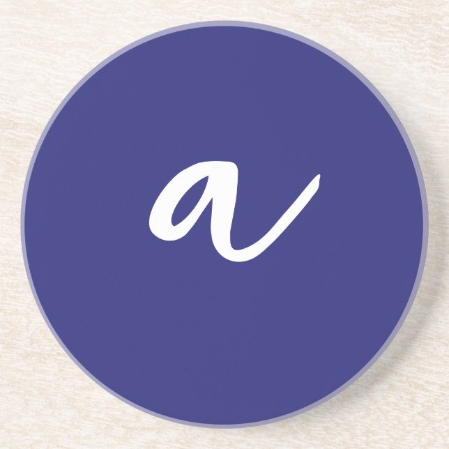 Midnight Blue Colour Minimalist Plain Monogram Coaster (Front)
