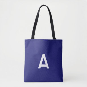 Midnight Blue Colour Minimalist Plain Monogram Tote Bag