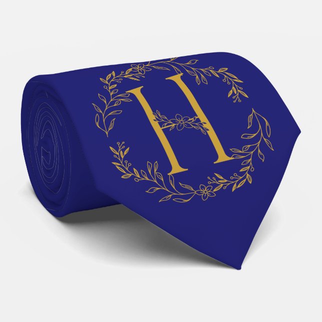 Midnight Blue Colour Monogrammed Groomsmen Tie (Rolled)