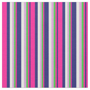 Midnight Blue, Deep Pink, Green, Plum & Mint Cream Fabric