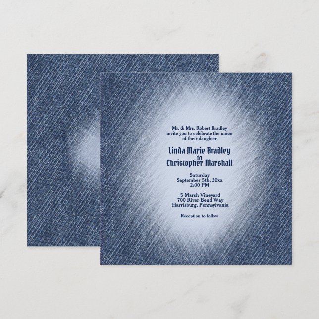 Midnight Blue Denim Wedding Invitation (Front/Back)