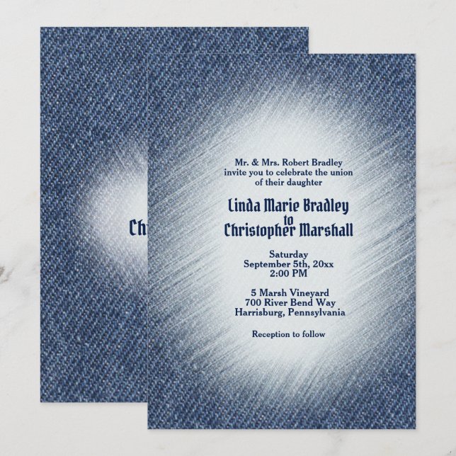 Midnight Blue Denim Wedding Invitation (Front/Back)