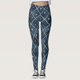 Midnight Blue Diamond Lattice - Starry Night Leggings