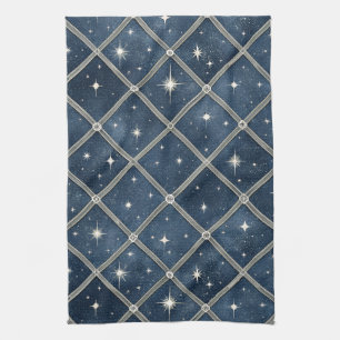 Midnight Blue Diamond Lattice - Starry Night Tea Towel