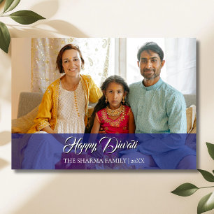 Midnight Blue Elegant Photo Happy Diwali Holiday Card