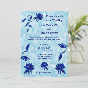 Midnight Blue Flora Invitation