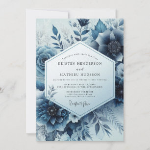 Midnight Blue Floral Bloom Wedding Invitation