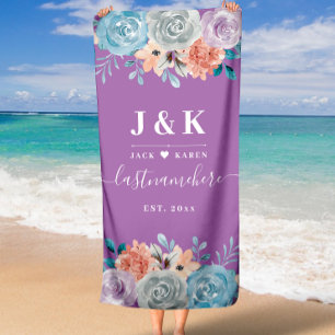midnight blue floral blush beach towel
