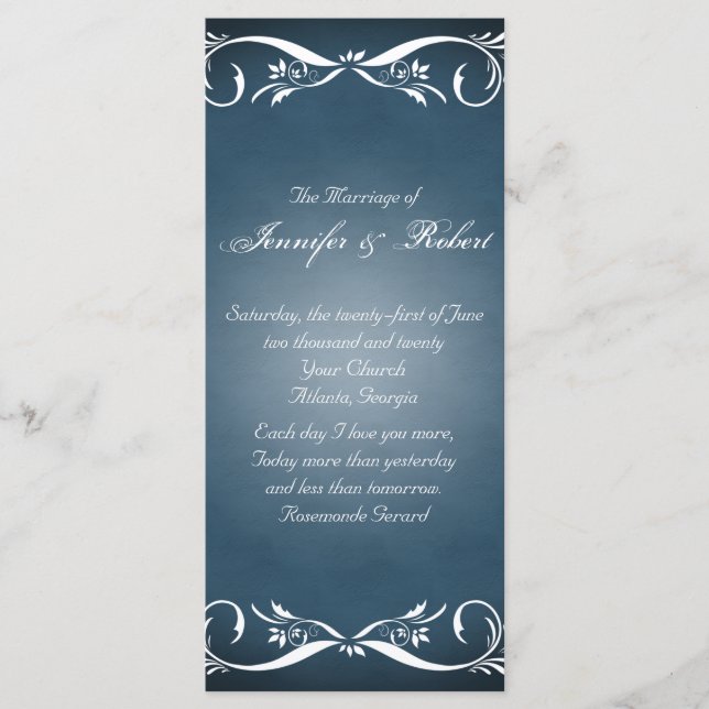 Midnight Blue Floral Posh Wedding Program (Front)