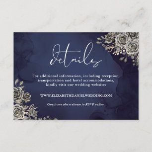 Midnight Blue Floral Roses Gothic Wedding Details Enclosure Card