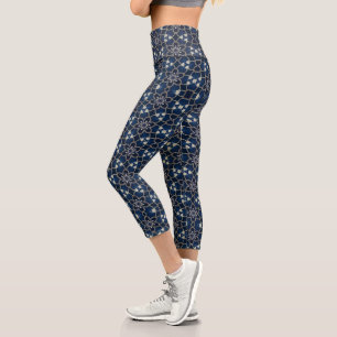 Midnight Blue Flowers Pattern Capri Leggings