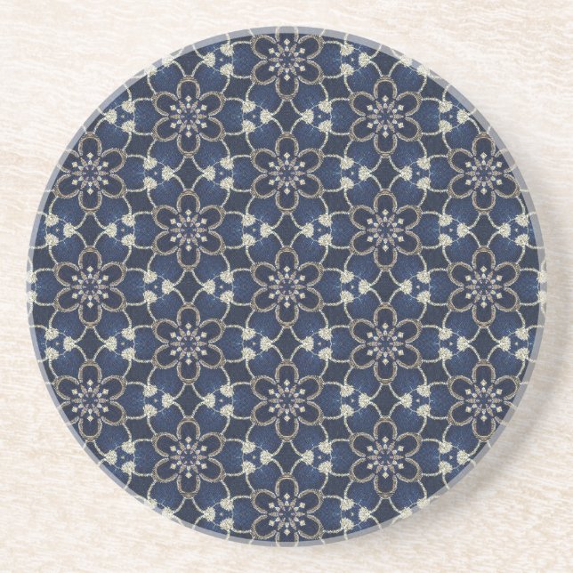 Midnight Blue Flowers Pattern Coaster (Front)