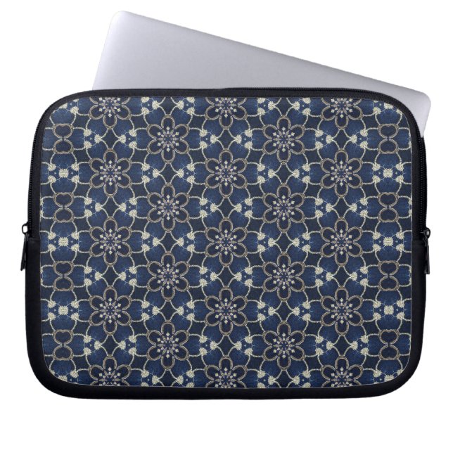 Midnight Blue Flowers Pattern Laptop Sleeve (Front)