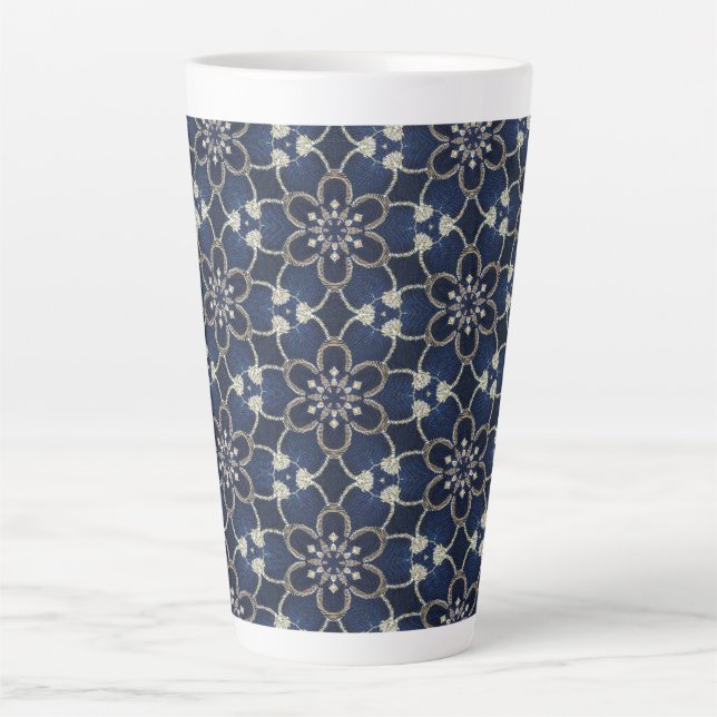Midnight Blue Flowers Pattern Latte Mug (Front)