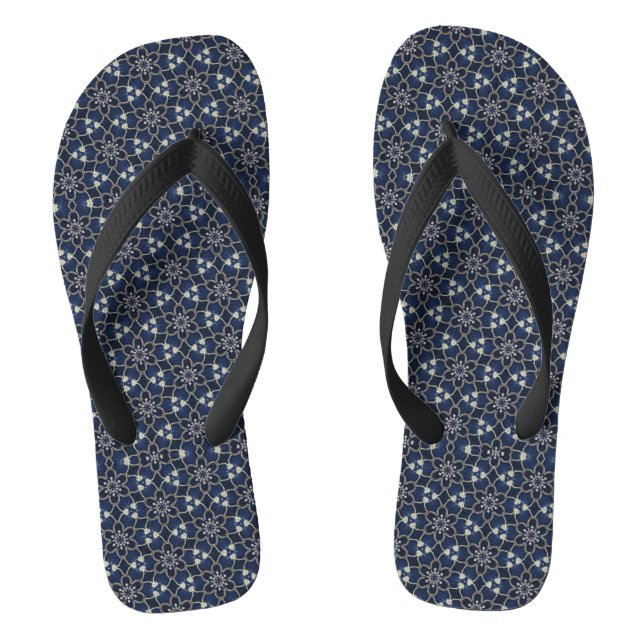 Midnight Blue Flowers Pattern Thongs (Footbed)