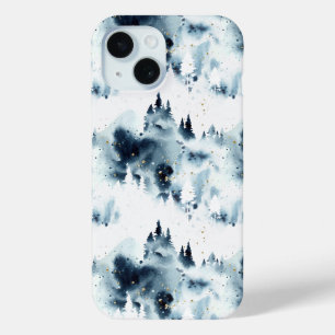 Midnight Blue Forest Watercolor Pattern iPhone 15 Case