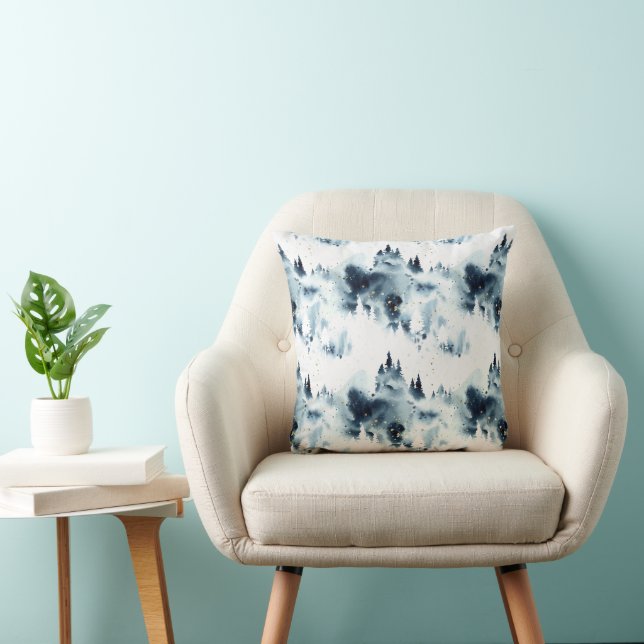 Midnight Blue Forest Watercolor Pattern Cushion (Chair)