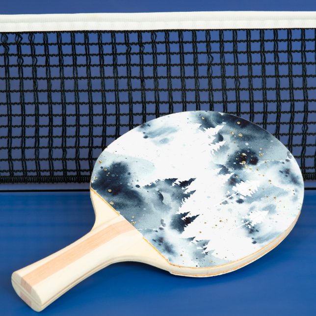 Midnight Blue Forest Watercolor Pattern Ping Pong Paddle (Insitu)