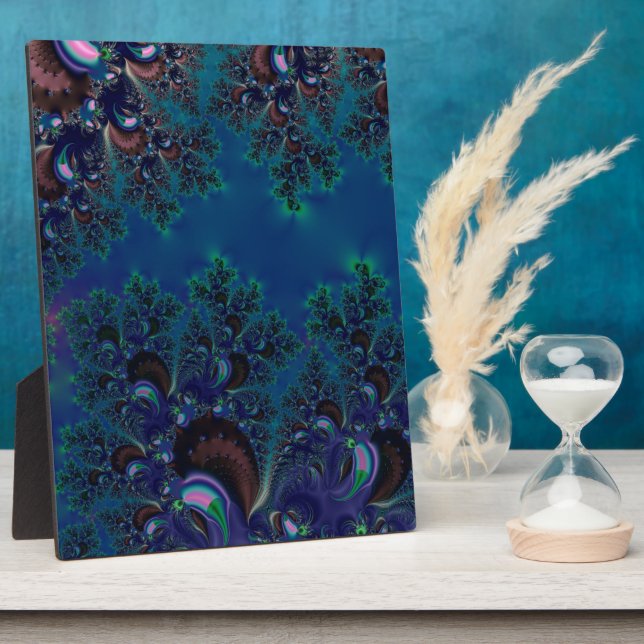 Midnight Blue Frost Crystals Fractal Plaque (Side)