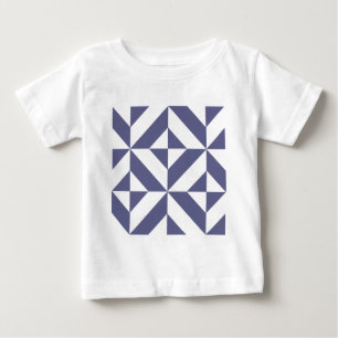 Midnight Blue Geometric Deco Cube Pattern Baby T-Shirt