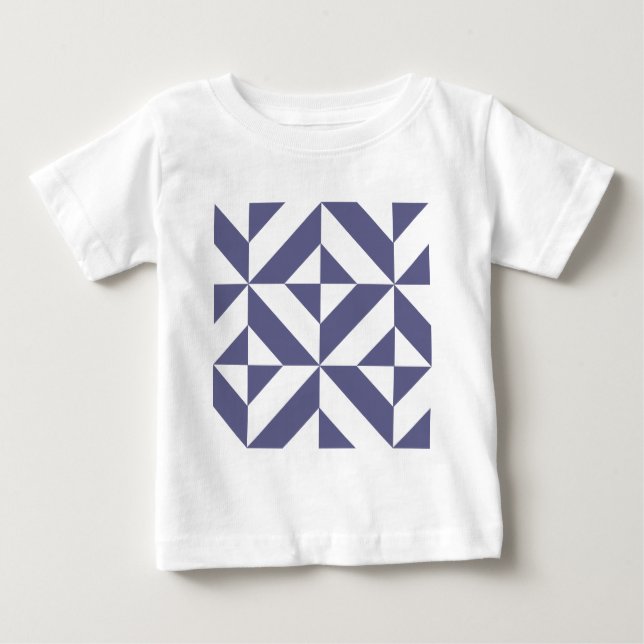 Midnight Blue Geometric Deco Cube Pattern Baby T-Shirt (Front)