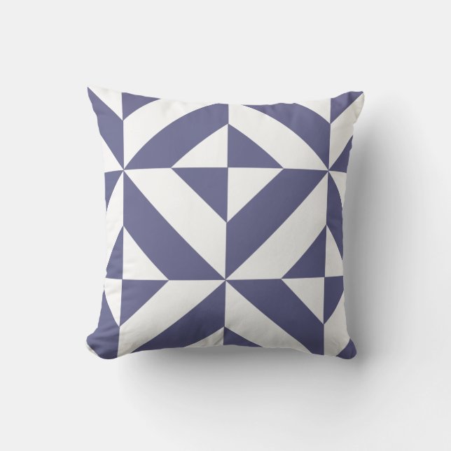 Midnight Blue Geometric Deco Cube Pattern Cushion (Front)