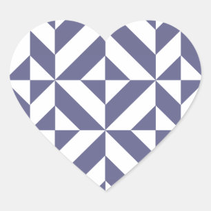 Midnight Blue Geometric Deco Cube Pattern Heart Sticker