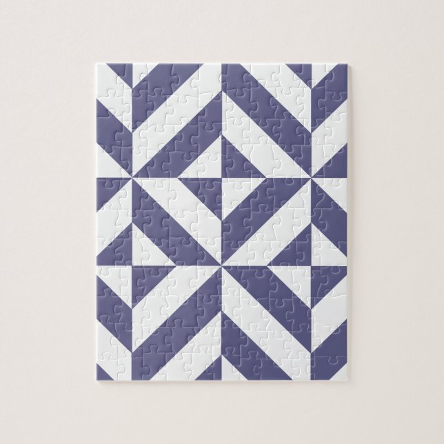 Midnight Blue Geometric Deco Cube Pattern Jigsaw Puzzle (Vertical)