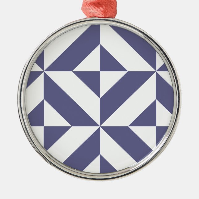 Midnight Blue Geometric Deco Cube Pattern Metal Tree Decoration (Front)