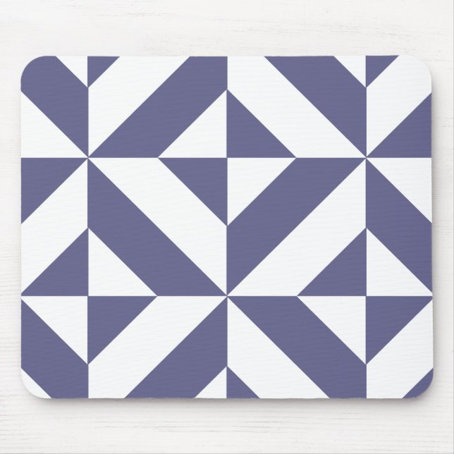 Midnight Blue Geometric Deco Cube Pattern Mouse Pad (Front)