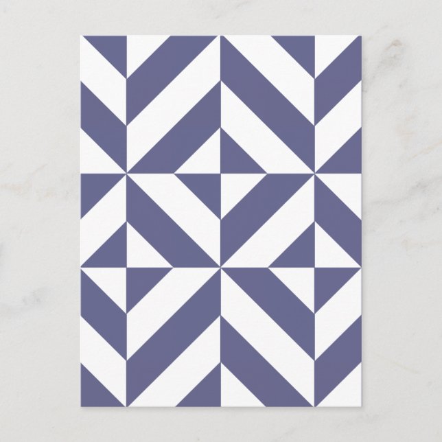 Midnight Blue Geometric Deco Cube Pattern Postcard (Front)